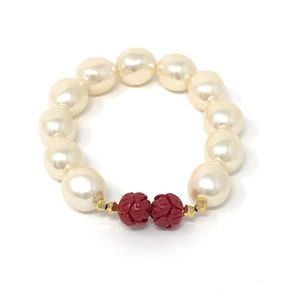 BuDhagirl Coco White Pearl Red Lotus Bracelet